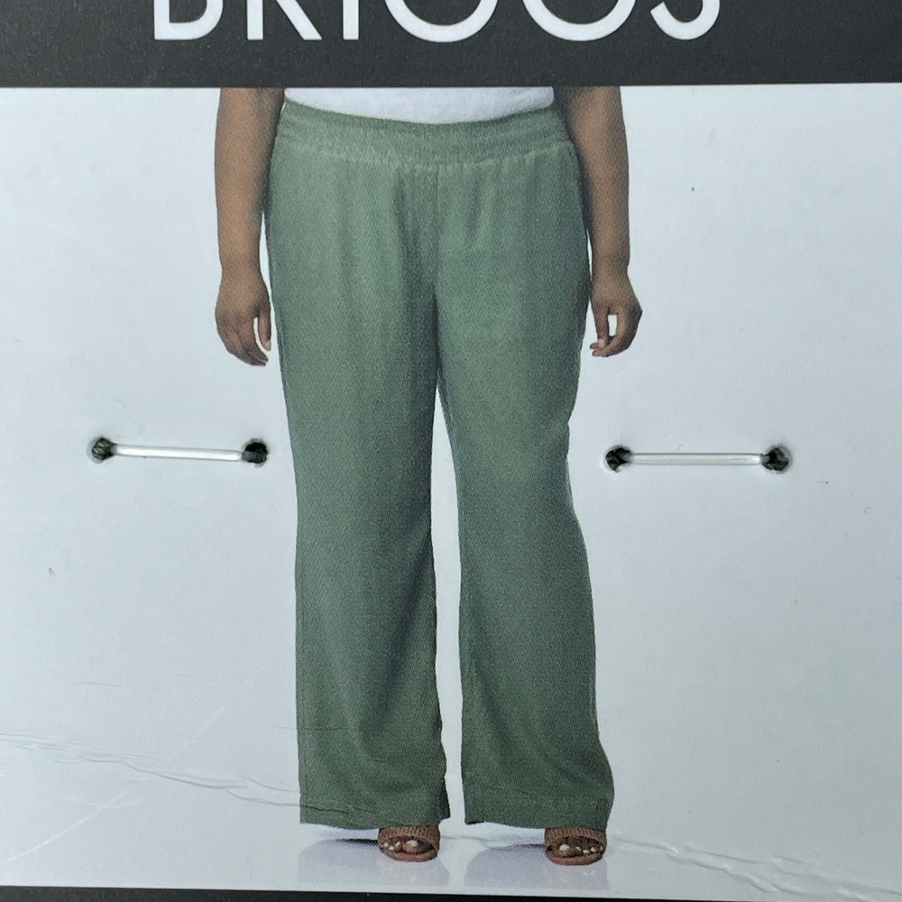 Briggs New York Olive Green Wide-Leg Linen Blend Pants